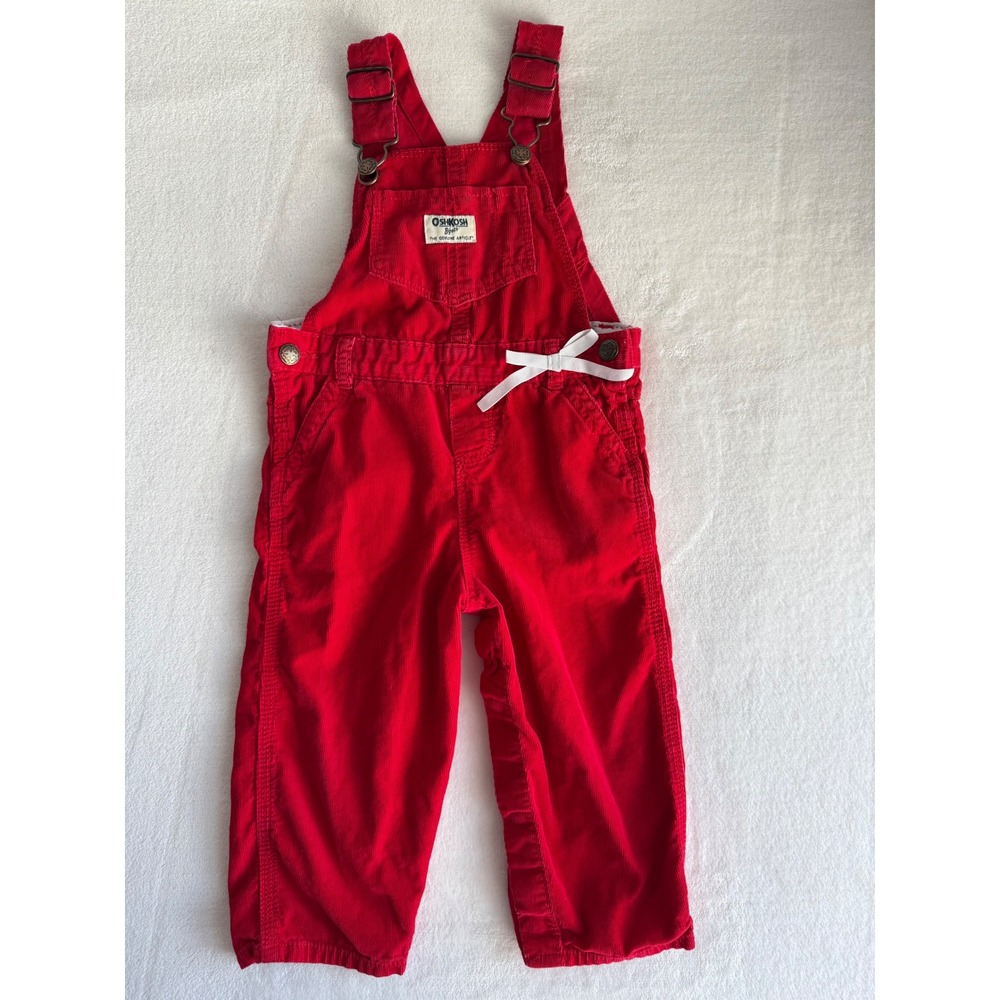 Vintage OshKosh B'gosh‎ Red Corduroy Overalls with White Bow 24 Months Y2K 80s